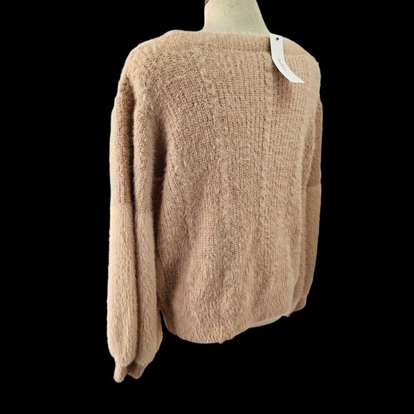 Aakaa Fuzzy Pink Sweater Womens S Boatneck Balloon Slv Acrylic Poly Knit NWT - Picture 6 of 10